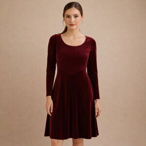 Vintage 90s Burgundy Red Velvet Midi Dress 8p Whimsigoth Victorian Holidays